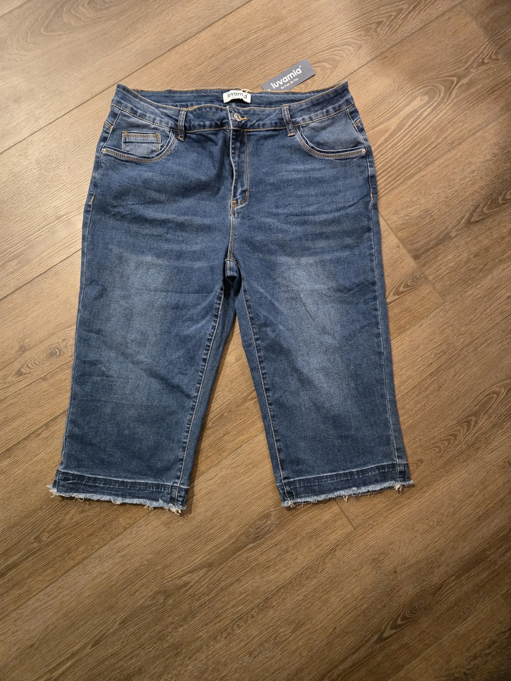 Luvamia Women's Dark Blue Denim Bermuda Shorts